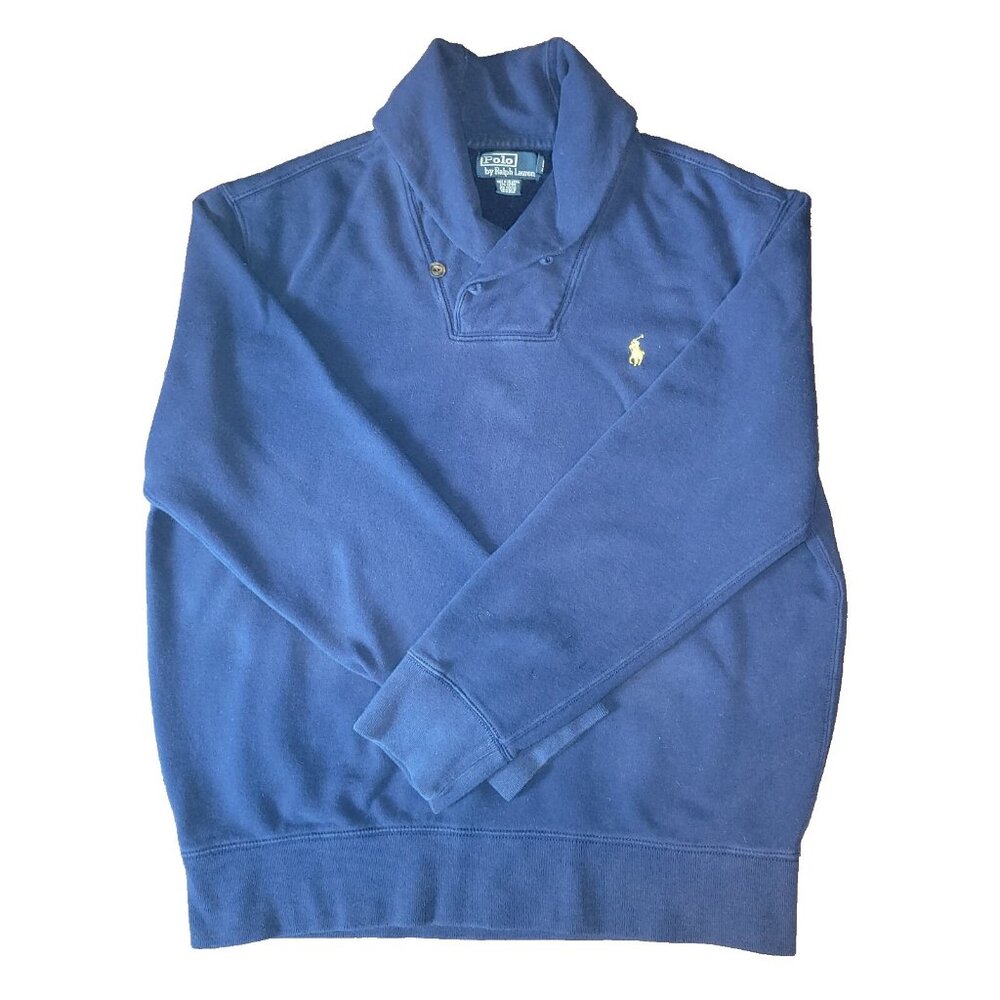 Polo Ralph Lauren Sweater Mens XL Navy Blue LS Shawl Collar Pullover FLAW
